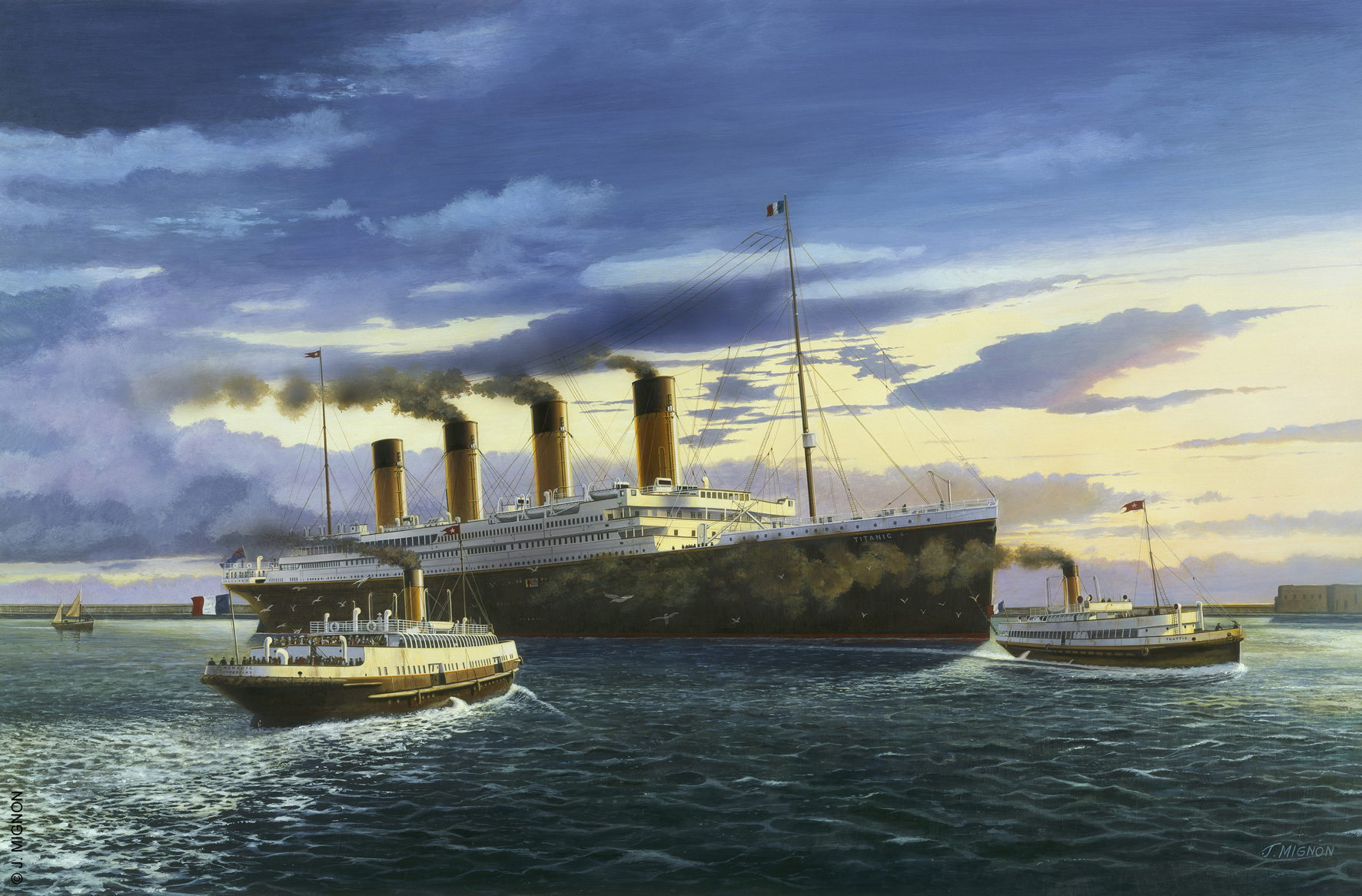 Peinture du Titanic en rade de Cherbourg, par Jacques Mignon